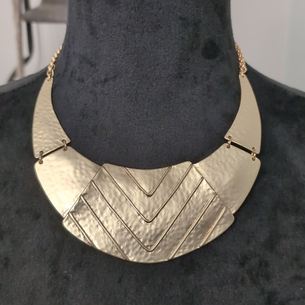 Chico's "Zeni" Matte Gold Tone Bib Necklace